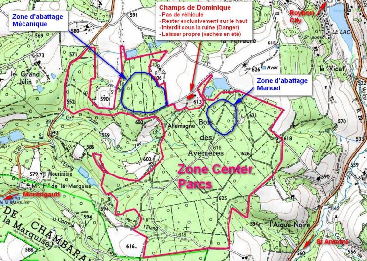 Plan du CP Chambaran avec Zones d'abattage